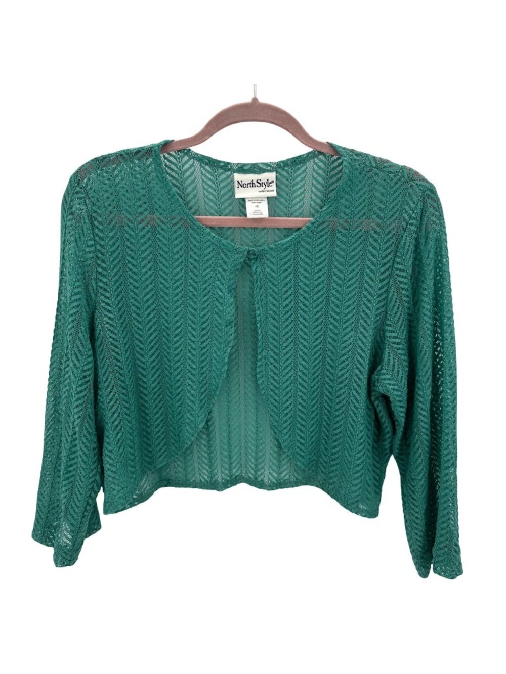 NorthStyle Teal Open Front Lightweight 3/4 Sleeves Lace Cardigan Shrug Size 12
